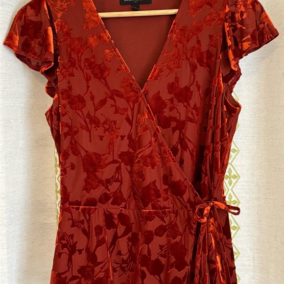 Banana Republic Orange Muir Wood Velvet Wrap MED Flutter Sleeve Top Blouse - Picture 3 of 5